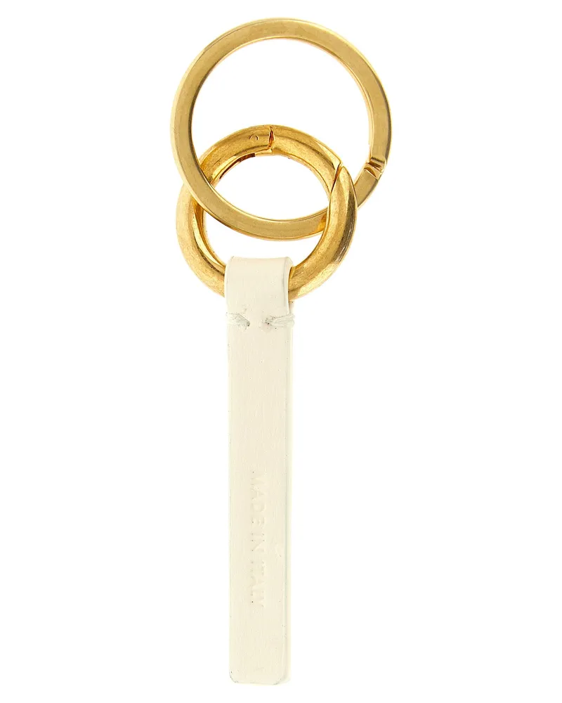 Jil Sander Logo-Stamped Calf Leather Key Case — Eggshell Eggshell