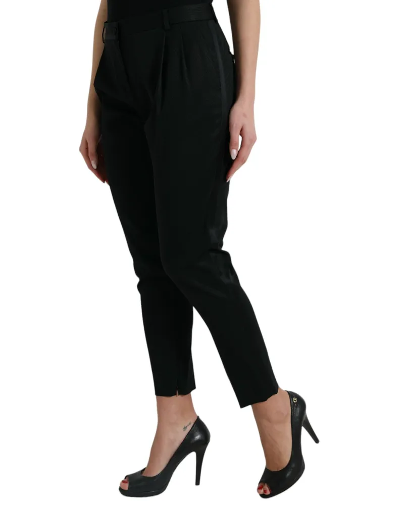 Dolce & Gabbana Women's Black Wool High Waist Cropped Tapered Pants Virgin Elastane Black
