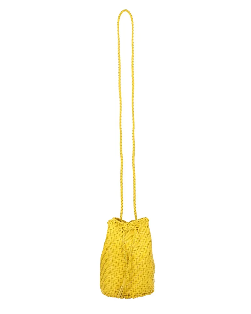 Dragon Diffusion Women's Shoulder Bag Pompom Double Jump Yellow Leather Yellow