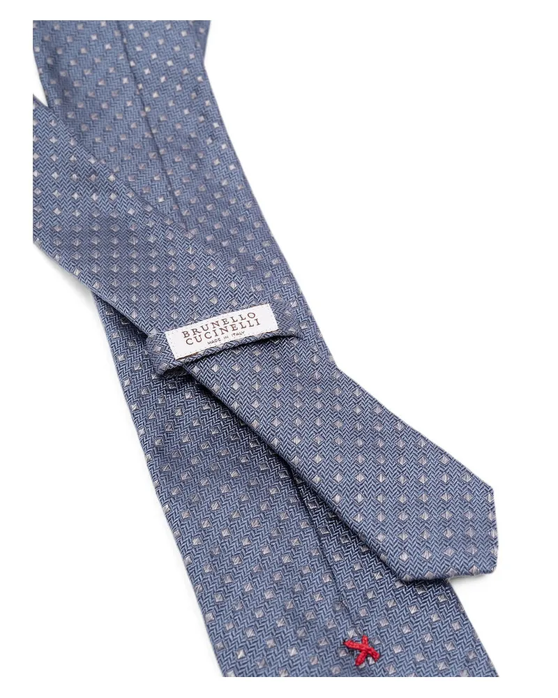 Brunello Cucinelli Geometric-Patterned Silk Necktie — Blue Blue