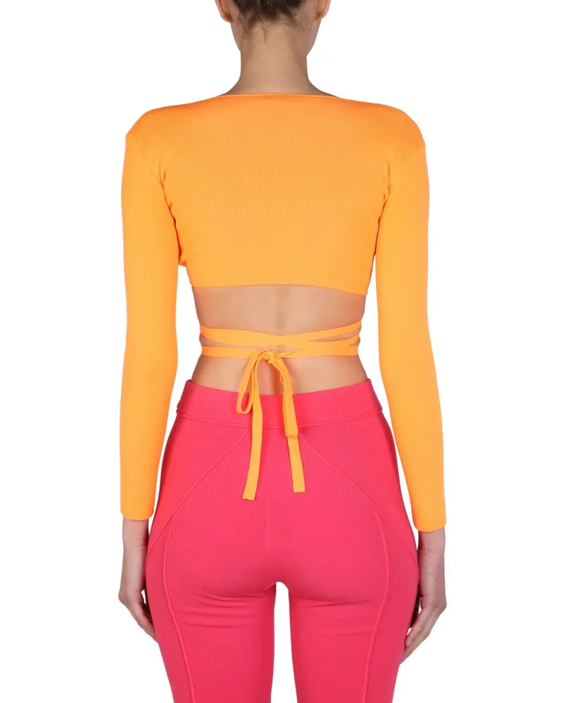 MSGM Ribbed V-Neck Tank Top — Orange Orange