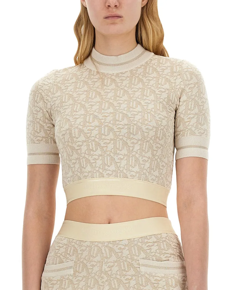 Palm Angels Monogram Viscose Jersey Top — White 