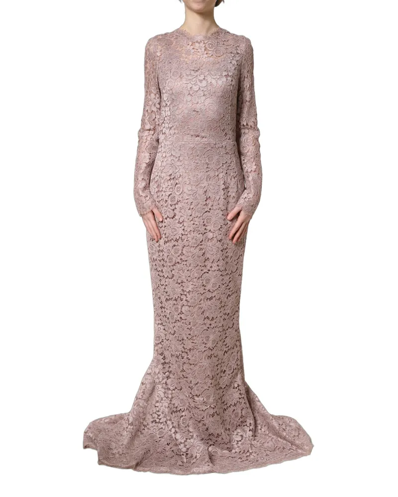 Dolce & Gabbana Women's Pink Lace Long Sleeves Evening Gown Dress Viscose Nylon Cotton Pink