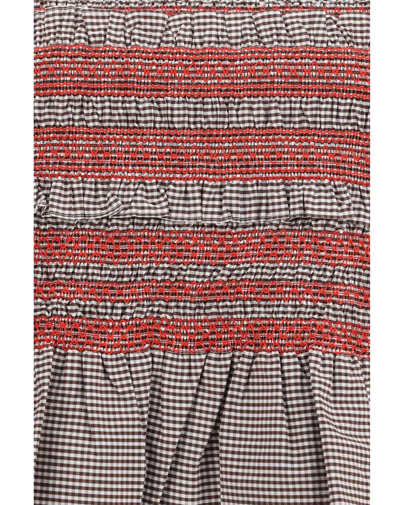 Ganni Women's Top With Ruching And Side Ties, Chicory Coffee Cotton Tops Red