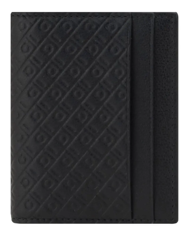 Ferragamo Men's Billfold Card Holder Black Calf Leather Umbrellas Accessory Black
