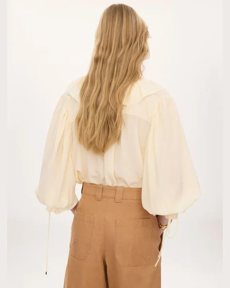 Chloé Ruffled V-Neck Blouse — Cream Cream