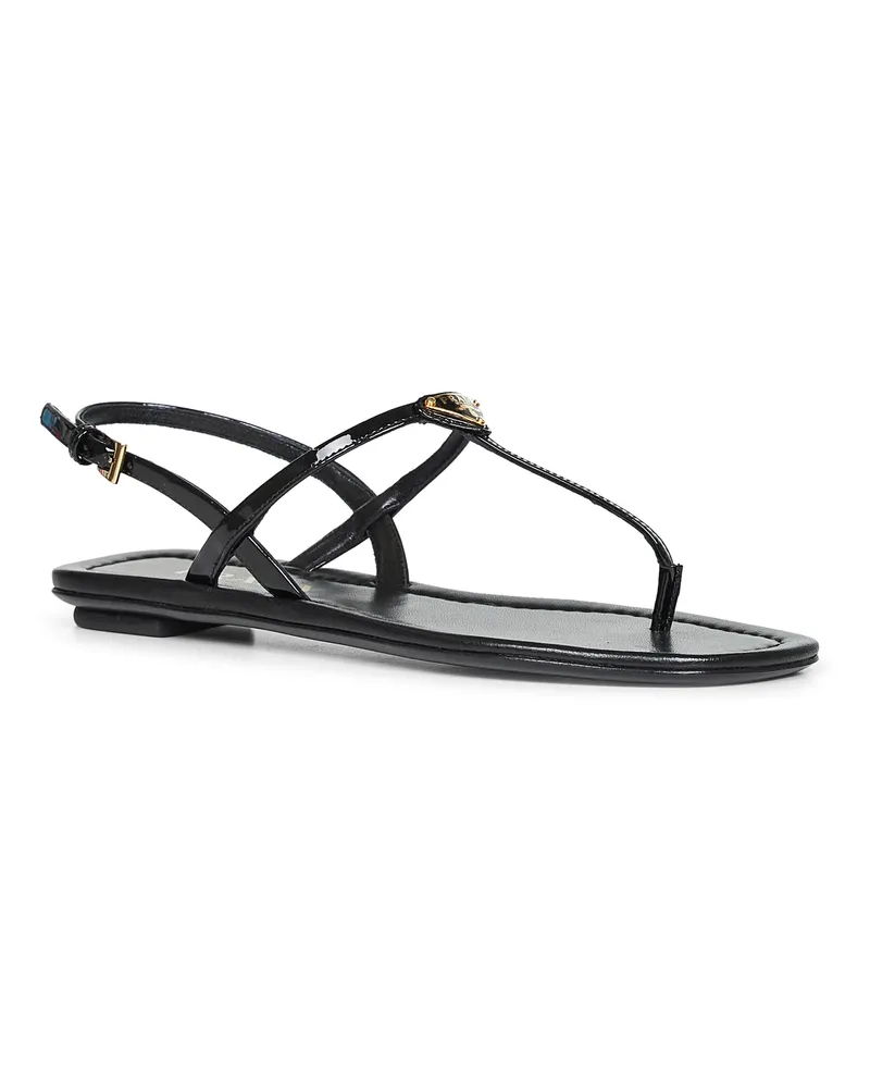 Prada Women's Black Patent Leather Thong Sandals Calf Black