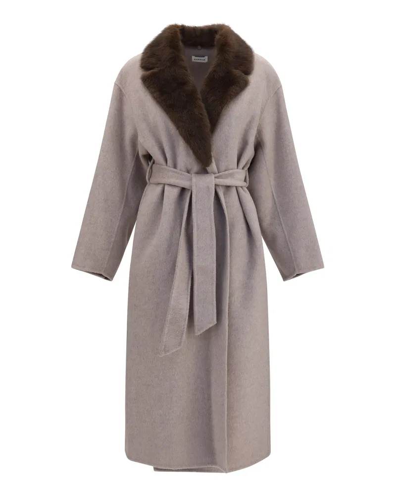 P.A.R.O.S.H. P.A.R.O H. Merino Wool with Fur Collar Coat — Gray Gray
