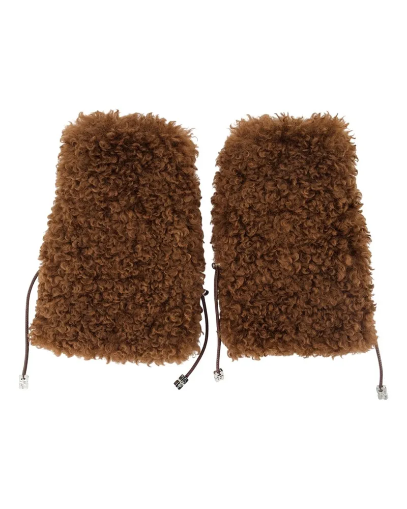 Ganni Wool Fleece-Lined Gloves — Brown Brown