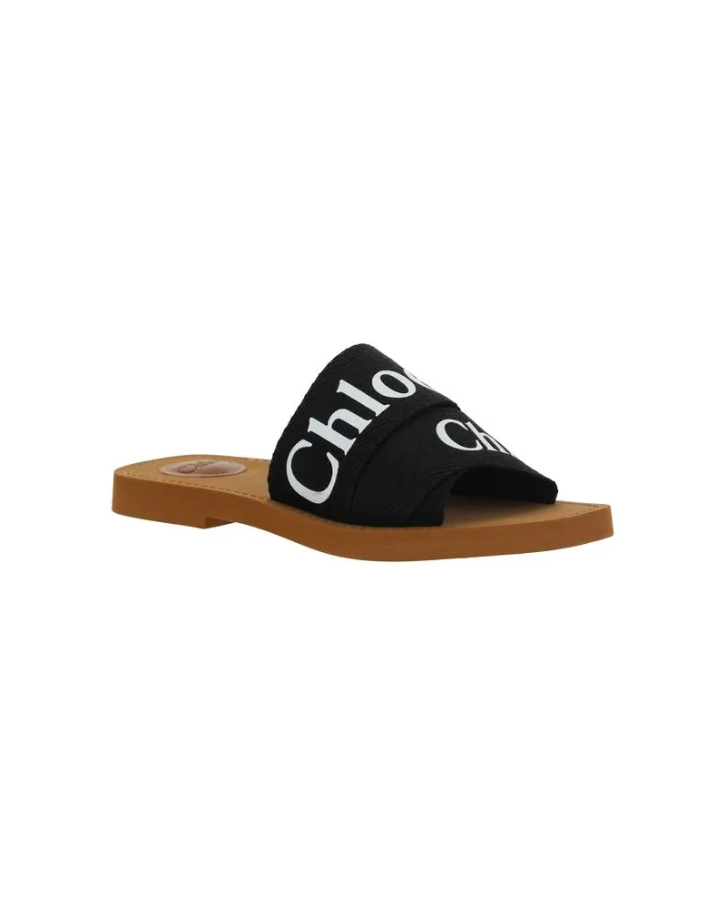Chloé Women's Black Cotton Flat Sandals Black