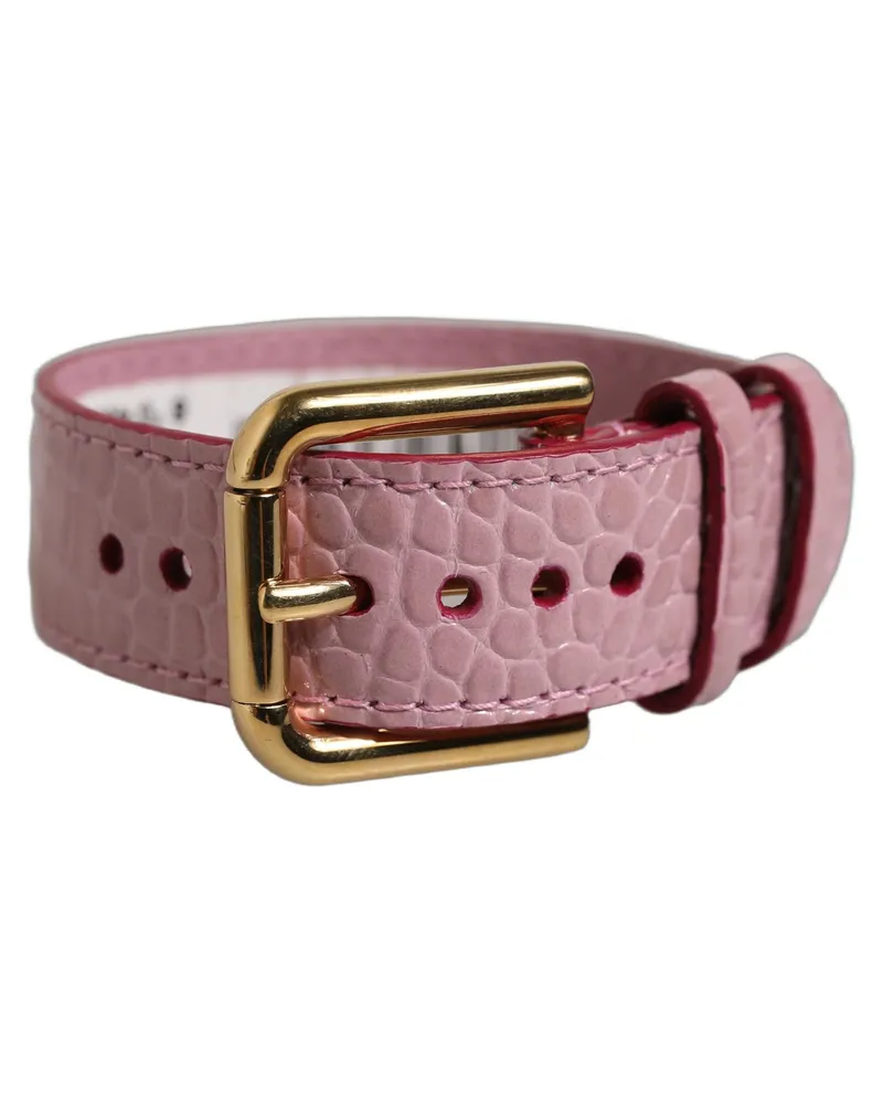 Dolce & Gabbana Women's Pink Embossed Leather Gold Buckle Belt Strap Bracelet Calf Pink