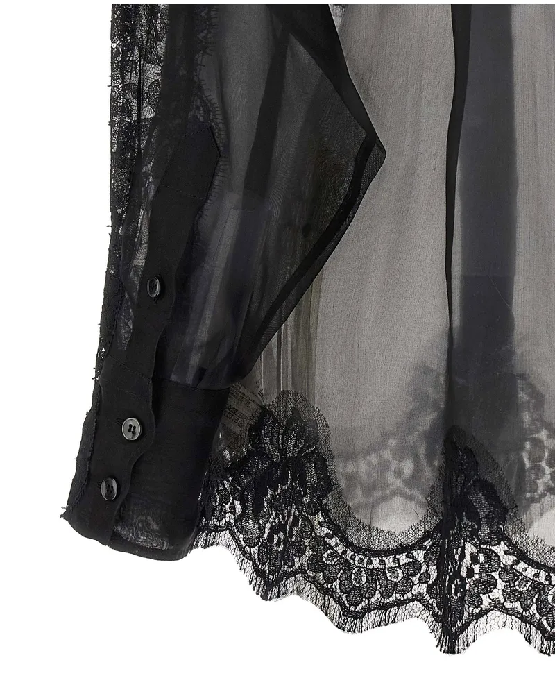 Dolce & Gabbana Lace-Paneled Cashmere Organza Blouse — Black Black