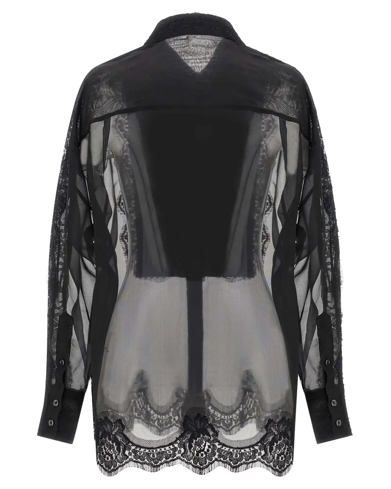 Dolce & Gabbana Lace-Paneled Cashmere Organza Blouse — Black Black