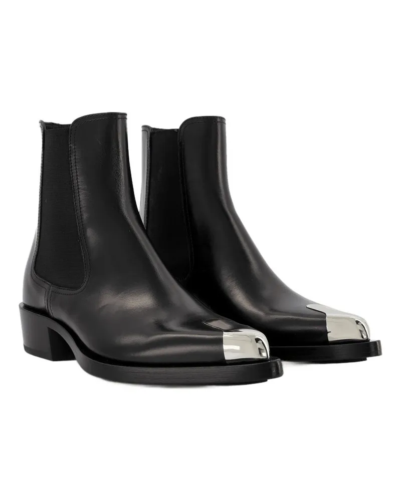 Alexander McQueen Women's Boxcar Boots Black-Silver Leather Shoes - Ankle-Boots Black