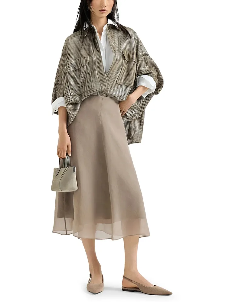 Brunello Cucinelli Crispy Silk Circle Skirt — Beige Beige