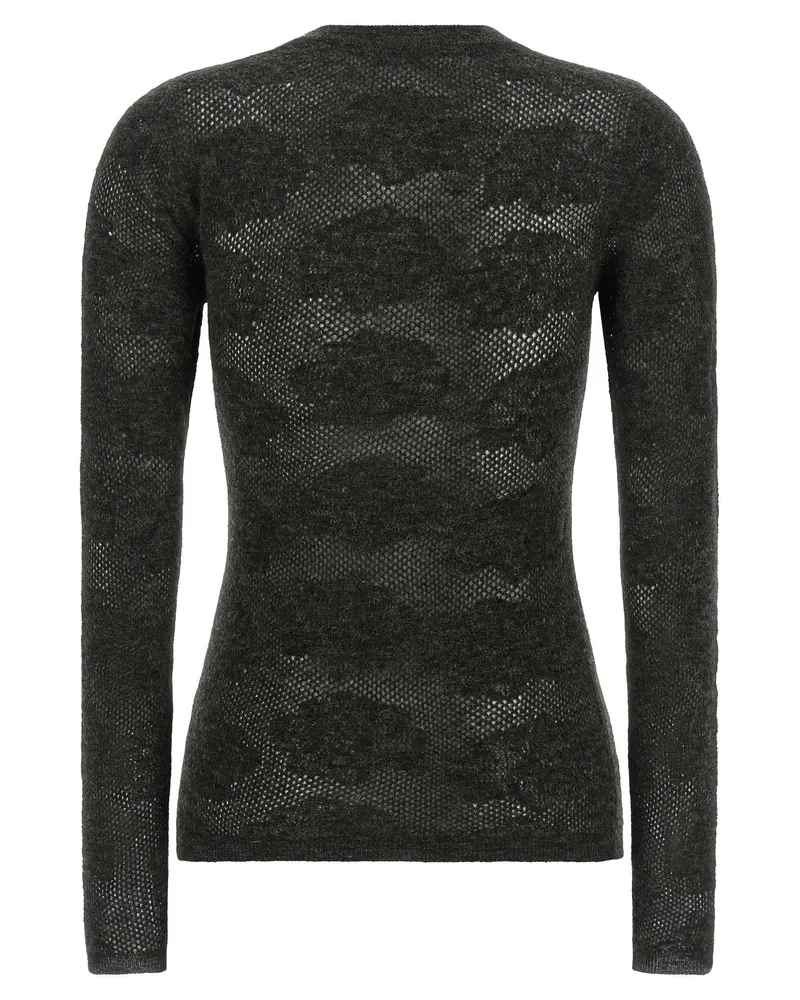 Brunello Cucinelli Flower Lace Sweater — Charcoal Charcoal