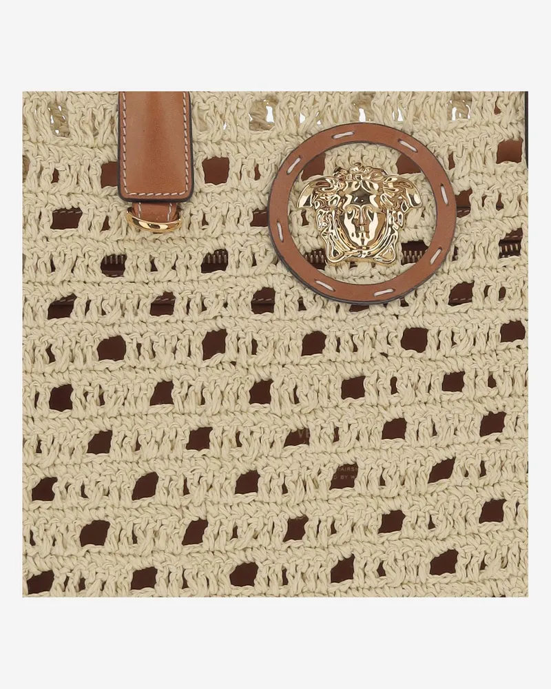 Versace Women's Canvas Tote Bag Natural Cotton Handbags Hand Beige