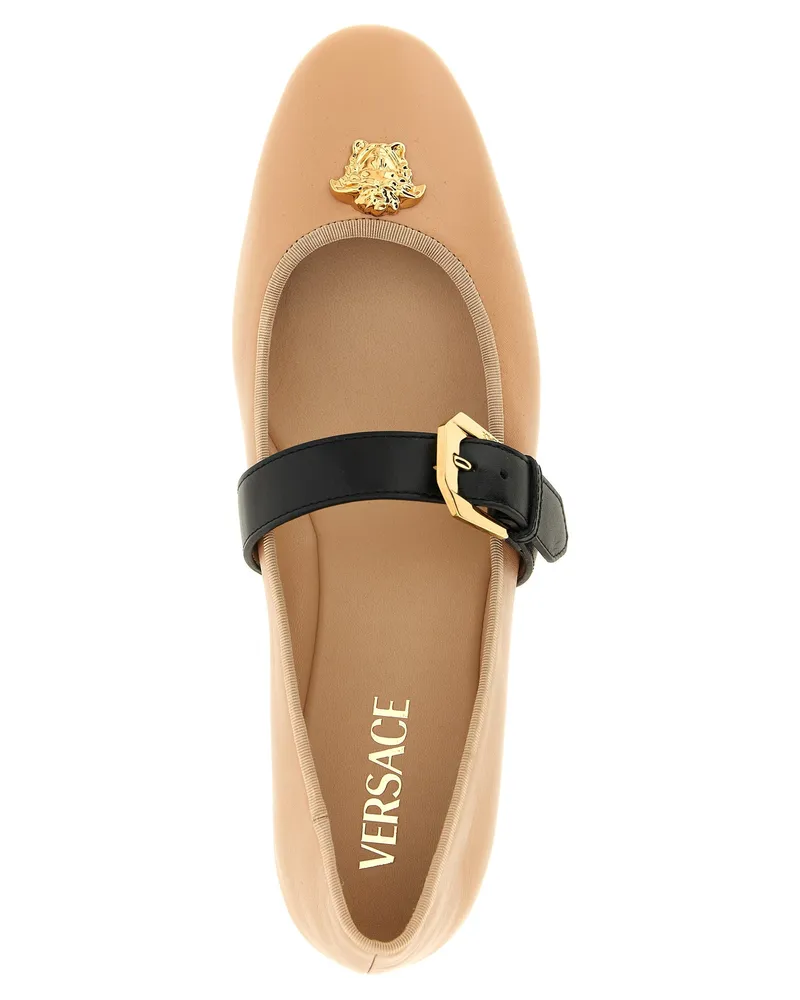 Versace Women's Multicolor Lamb Leather Ballet Flats Beige