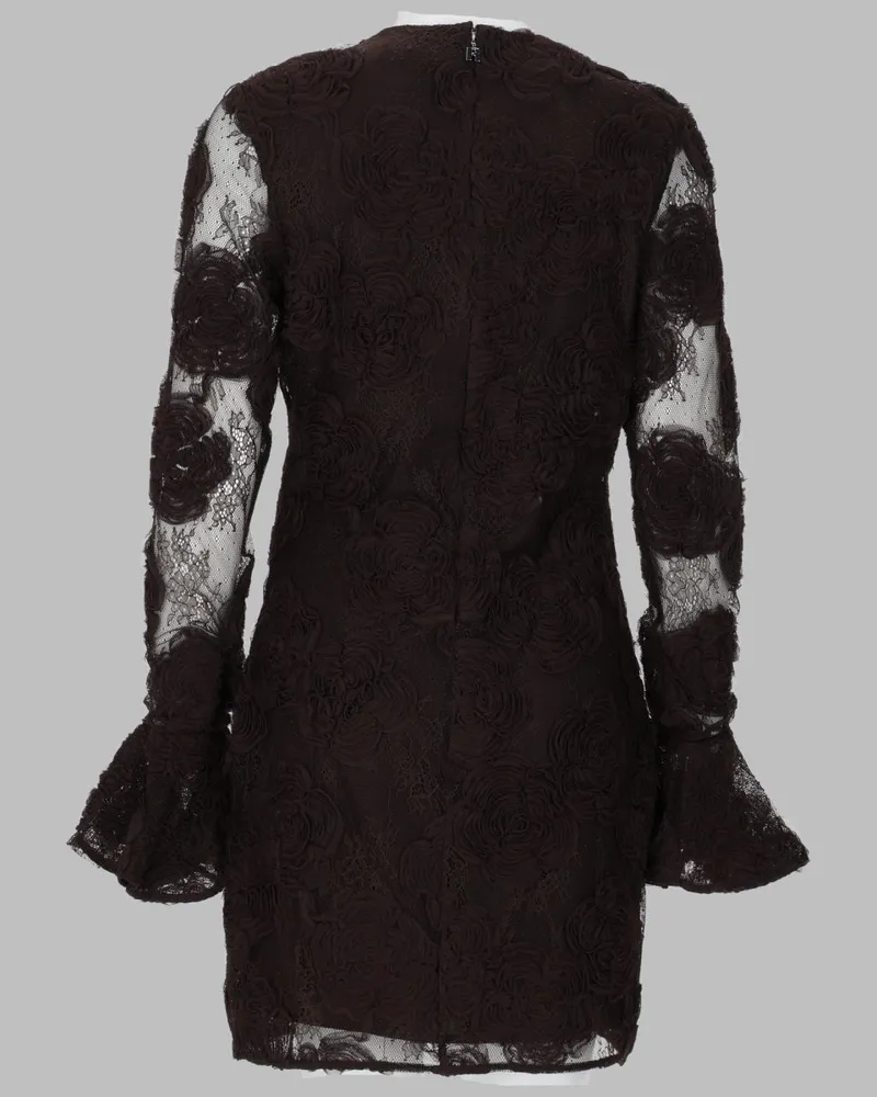 ROTATE Birger Christensen 3D Floral Appliqué Mini Dress — Brown Brown