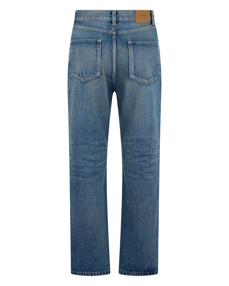 Saint Laurent Cropped Cotton Denim Jeans — Blue Blue