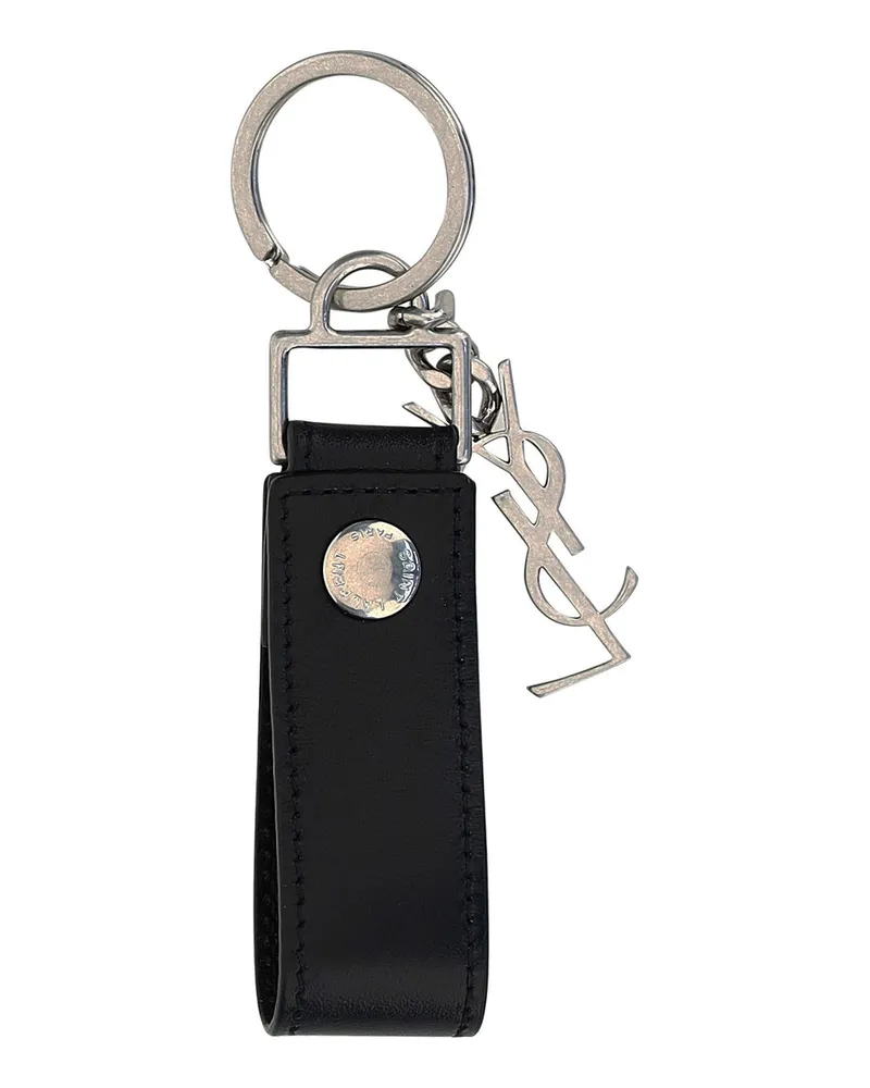 Saint Laurent Men's Leather Keychain Black Calf Bos Taurus Key Rings Black
