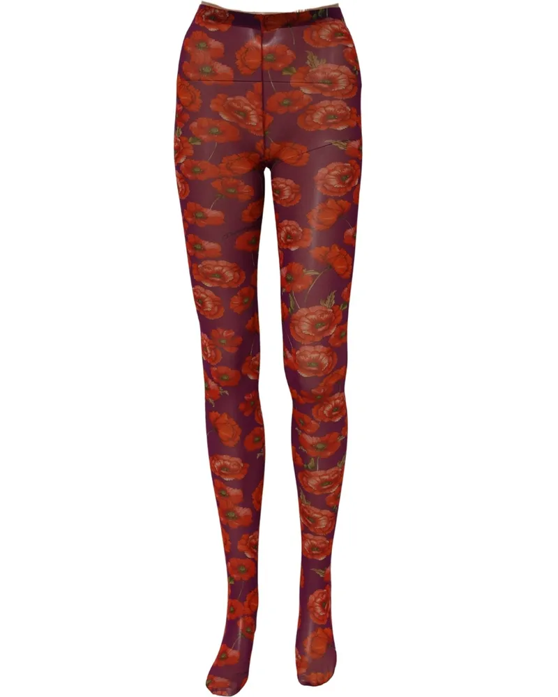 Dolce & Gabbana Women's Purple Nylon Floral Print Tights Stockings Socks Clothing Purple