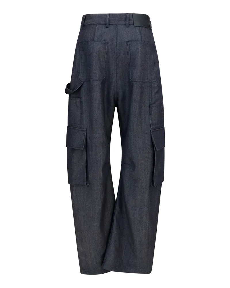 Balenciaga Women's Denim Print Cargo Pants Dark Navy Wool Ovis Aries Trousers Dark