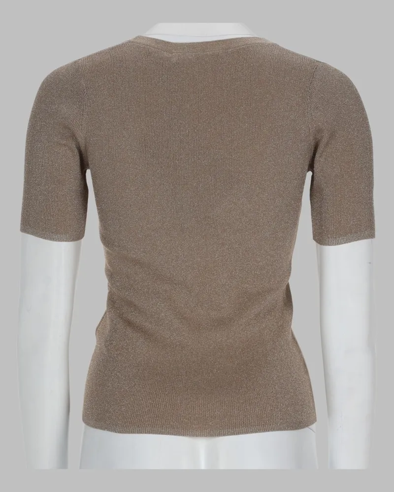 Max Mara Metallic Knit Sweater — Beige Beige
