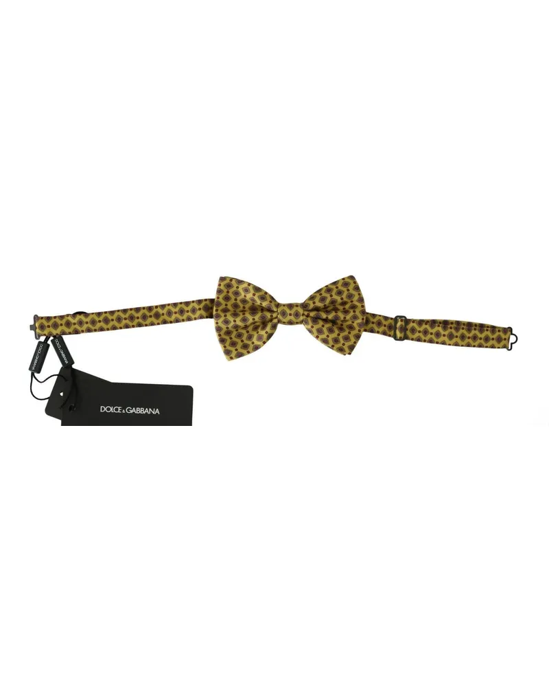 Dolce & Gabbana Men's Yellow Pattern Silk Adjustable Neck Tie Yellow