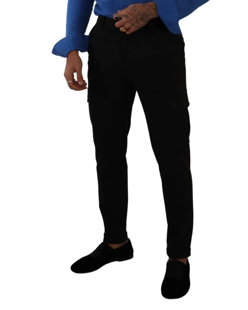 Dolce & Gabbana Men's Viscose Blend Skinny Cargo Pants Black Nylon Elastane Black