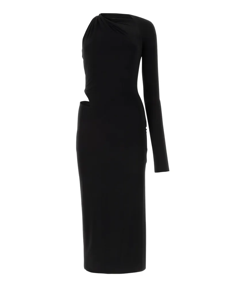 Versace Asymmetric Long-Sleeve Dress — Black Black