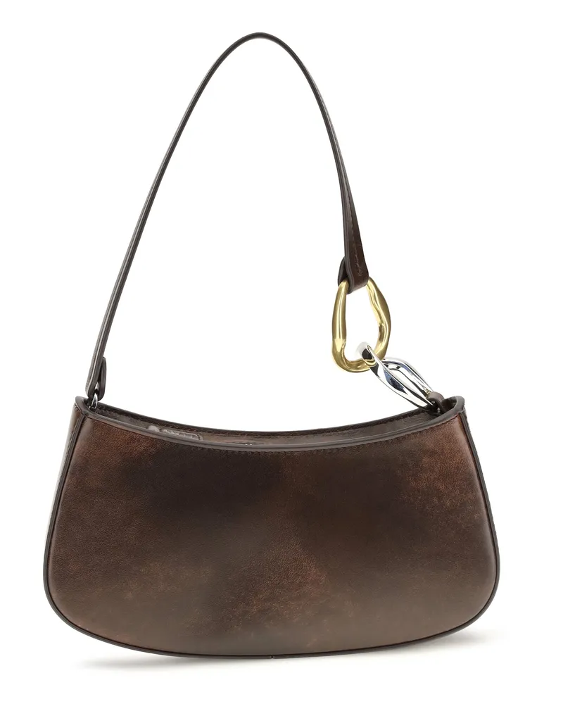 STAUD Women's Shoulder Bag Ollie Espresso Calf Leather Distressed Brown