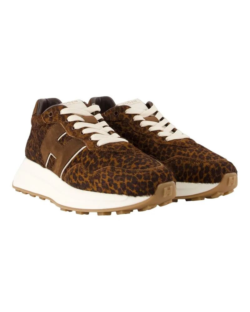 Hogan Women's H641 Allacciato H Sneakers -  Leather Brown Calfskin Shoes Brown