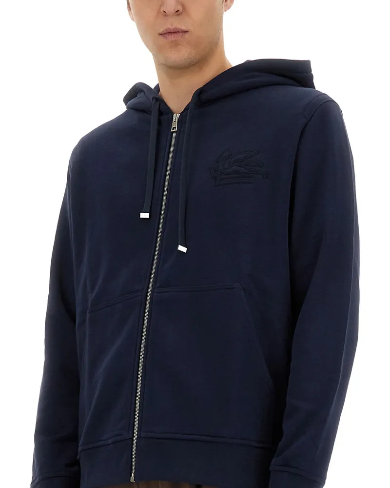 Etro Cotton-Blend Hoodie — Blue Blue