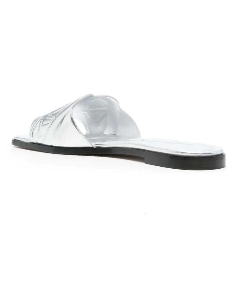 Alexander McQueen Logo-Embossed Metallic Slide Sandal — Silver Silver