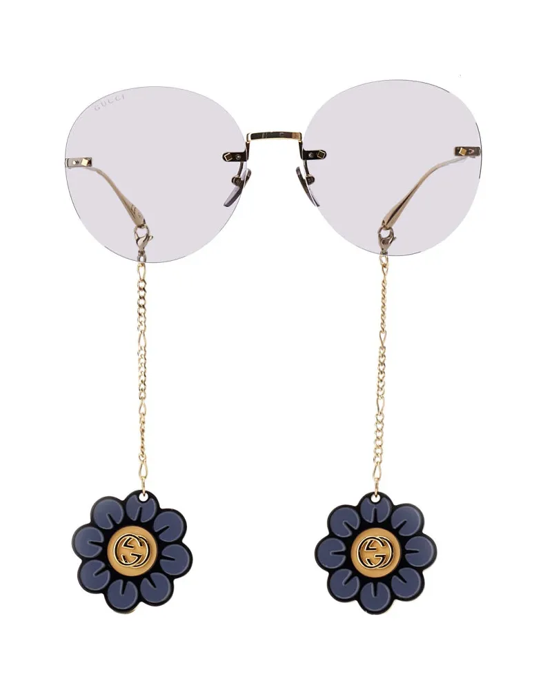 Gucci 691315_I33338053 Flower-Pendant Sunglasses — Gold Gold