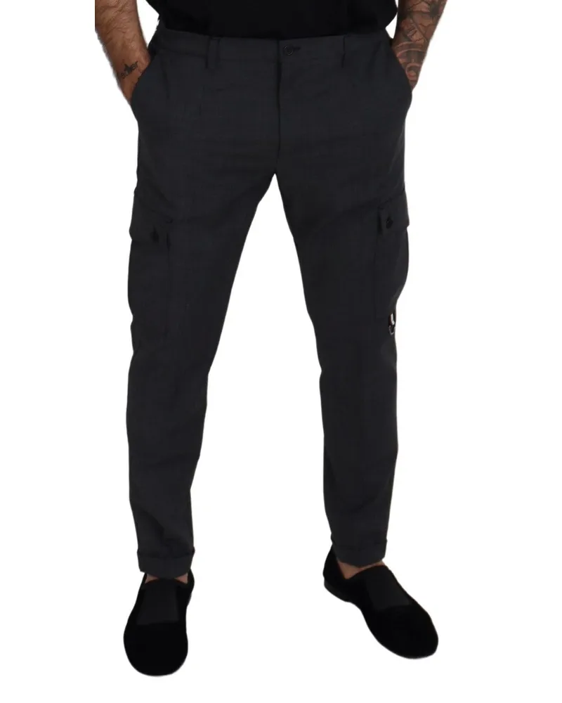 Dolce & Gabbana Men's Gray Checked Cargo Trousers Stretch Pants Elastane Gray