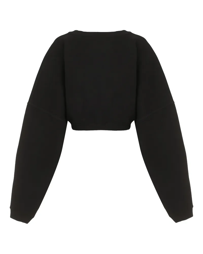 Saint Laurent Women Cropped Cotton Crew-Neck Sweatshirt Black Sweatshirts Sweater Black