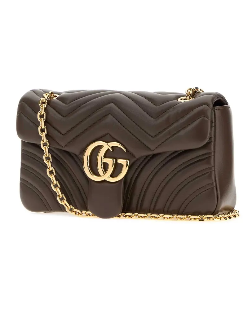 Gucci Women's Mud Nappa Leather Medium Gg Marmont Shoulder Bag Toasted Borse A Tracolla Brown