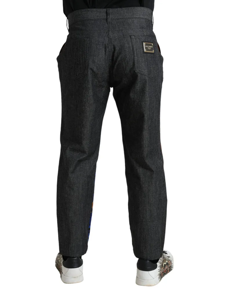 Dolce & Gabbana Men's Multicolor Tiger Cotton Loose Denim Jeans Silk Elastane Clothing Multicolor