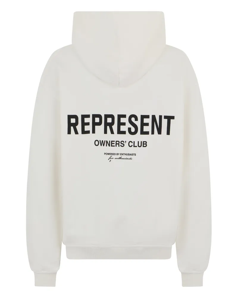 REPRESENT Men's Hooded Sweatshirt Owners Club White Cotton Jumpers Sweater White
