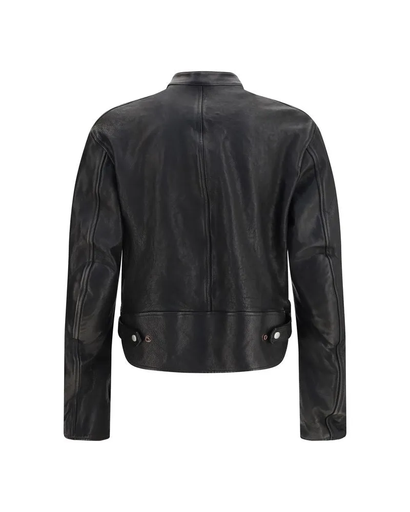 Gucci Men Black Buffalo Leather Bomber Clothing Black