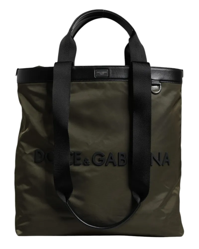 Dolce & Gabbana Men's Military Green Nylon Shoulder Strap Tote Bag Polyamide Calf Leather Green