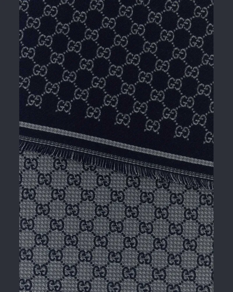 Gucci Men's Gg Jacquard Scarf Leadblue Exterior: Wool Sciarpe E Foulard Scarfs Navy