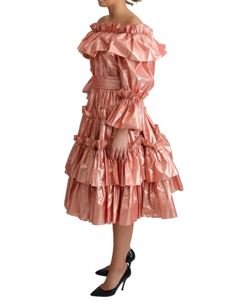 Dolce & Gabbana Women's Pink Ruffled Dress Silk Cotton Gown Pink