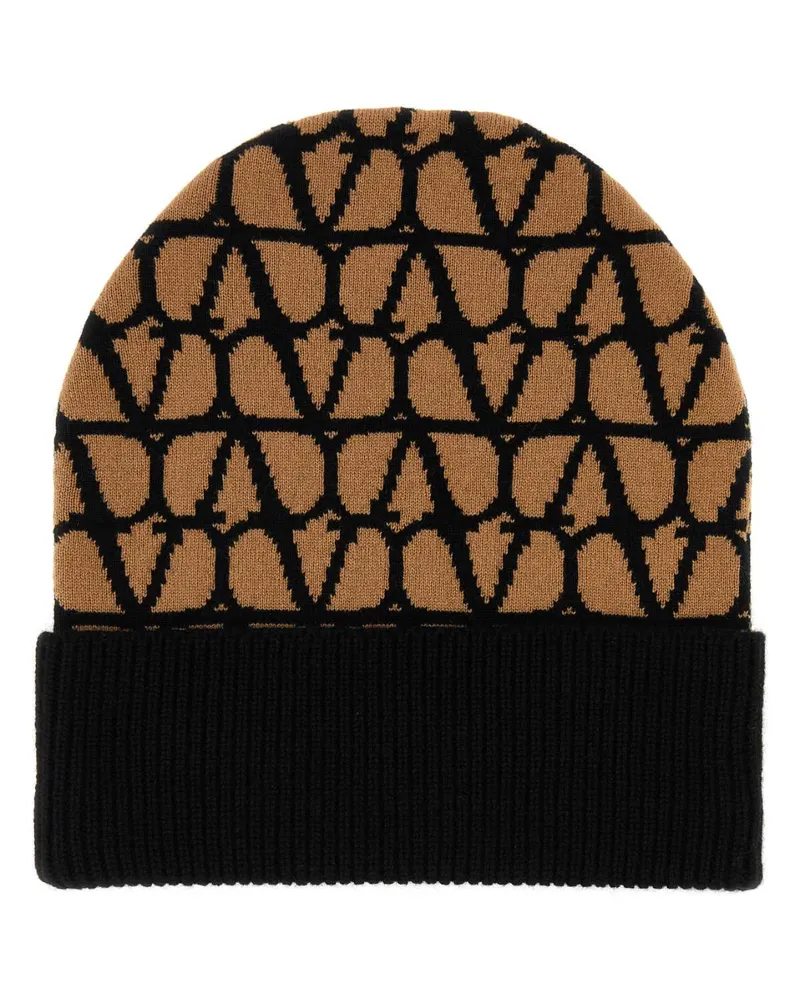 Valentino Garavani Women's Printed Cashmere Beanie Hat Camner Exterior: Cuffie Beige