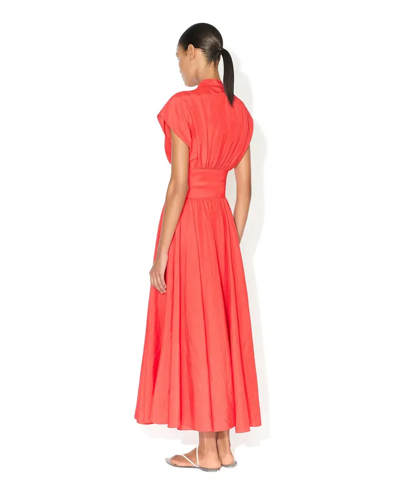 Alaïa Women's Robe Ceinturée En Lin Rouge Vermillon Red Dress Red