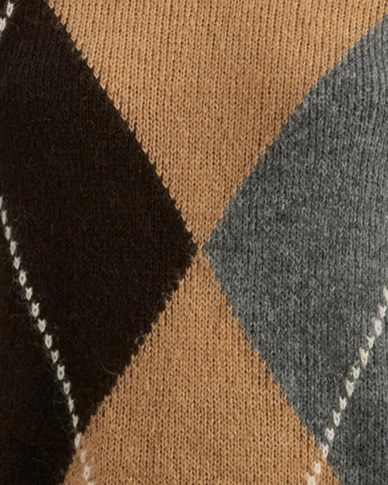 Alpha Studio Argyle Intarsia Sweater — Brown Brown