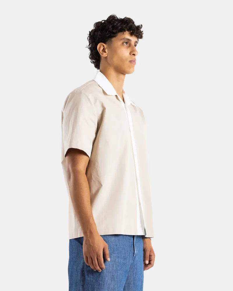 Jil Sander Men's Short-Sleeved Sand Beige Cotton Shirt With Cuban Collar Beige