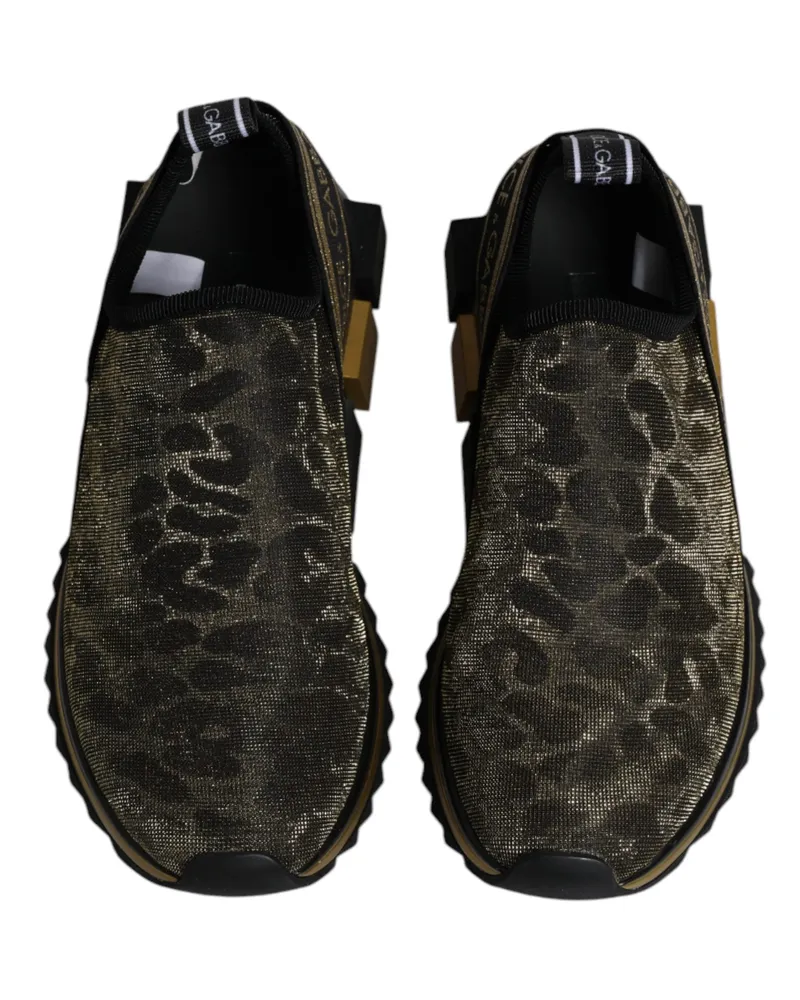Dolce & Gabbana Women's Gold Glitter Leopard Sorrento Sneakers Shoes Gold